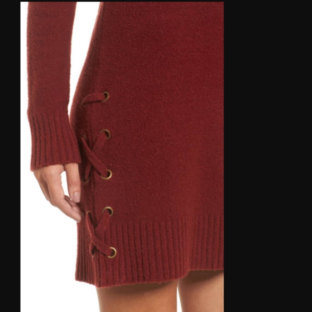 Lucky Brand Lace-Up Sweater Dress Long Slv Red - Picture 2 of 8